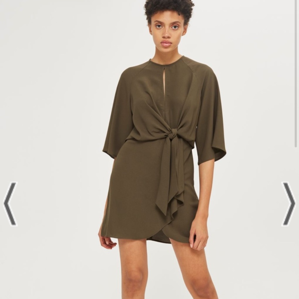 Topshop Knot Front Dress in Olive